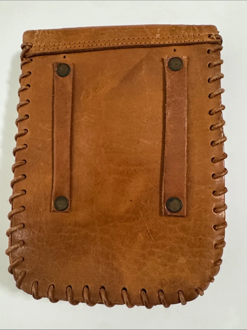 Tooled Brown Leather Pouch with Button Closure